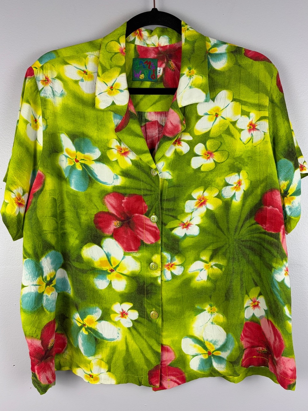 Jams World Puanani Green Floral Hawaiian Shirt XL Made in Hawaii